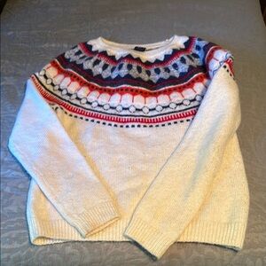 GAP Cream and Red Crew Neck Sweater with Nordic Pattern